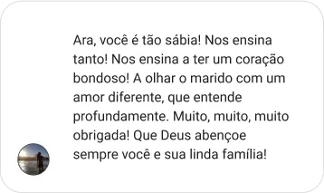 Ara, você é tão sábia! Nos ensina tanto! Nos ensina a ter um coração bondoso! A olhar o marido com um amor diferente, que entende profundamente. Muito, muito, muito obrigada! Que Deus abençoe sempre você e sua linda família!
