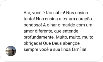 Ara, você é tão sábia! Nos ensina tanto! Nos ensina a ter um coração bondoso! A olhar o marido com um amor diferente, que entende profundamente. Muito, muito, muito obrigada! Que Deus abençoe sempre você e sua linda família!